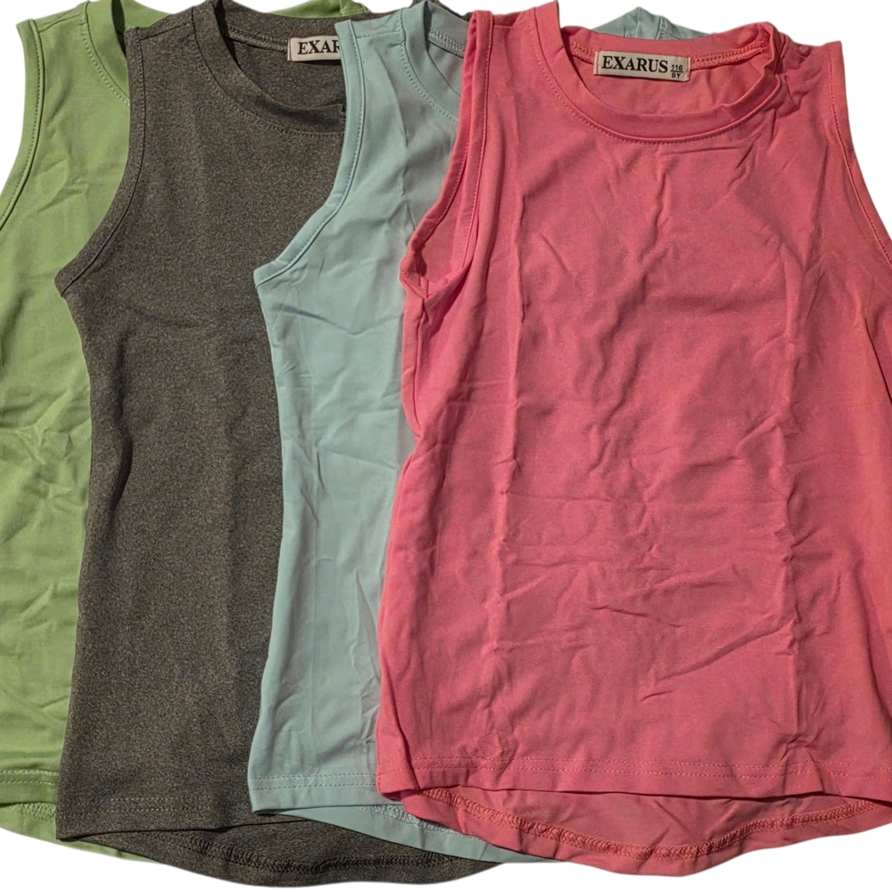 EXARUS Girls Size 6 Performance Tank Top Lot 4 Pack High Neck Sleeveless Shirt